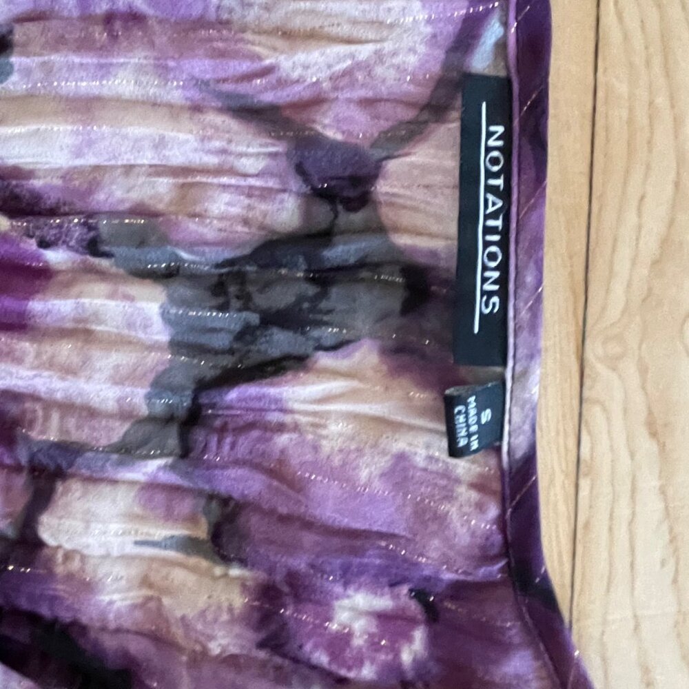 VTG Y2K Crinkle Gold Metallic Bell Sleeve Blouse Purple S Fairycore Artist - Picture 5 of 9
